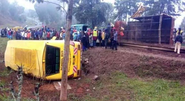 Three People Were Killed In Ntharene Along Meru-Nairobi Highway After School Bus and Lorry Collide
